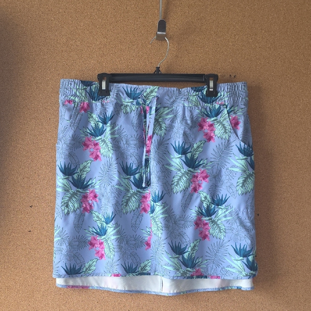 Duluth Trading Co Spring Vacation Blue Floral Skirt Size XL Pockets